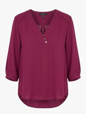 Dynamite Women's Plum V-Neck Blouse with Button Placket